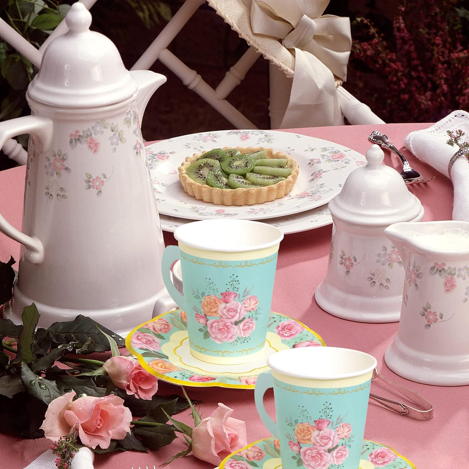 Tea Party Decorations, Paper Cups and Saucers, Disposable Cups - 24 Sets Tea Party Decorations, Paper Cups and Saucers, Disposable Cups - 24 Sets